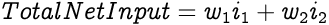 image illustrating an equation to calculate total net input for the example neuron