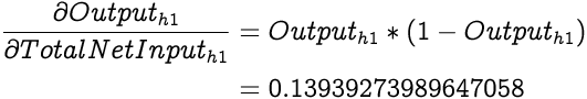 image illustrating an equation for partial differential of output of h1 with respect to total net input of h1