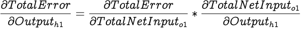 image illustrating an equation for partial differential of total error with respect to output of h1