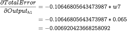 image illustrating an equation for partial differential of total error with respect to output of h1