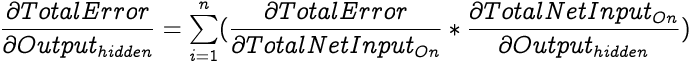 image illustrating an equation for partial differential of total error with respect to output of a hidden neuron