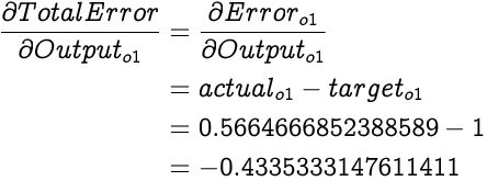 image illustrating an equation for partial differential of total error with respect to output of o1