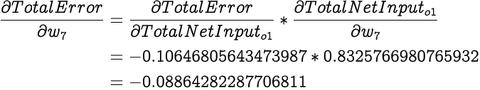 image illustrating an equation for partial differential of total error with respect to w7