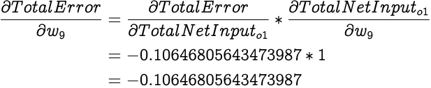 image illustrating an equation for partial differential of total error with respect to w9