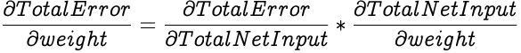 image illustrating an equation for partial differential of total error with respect to weight