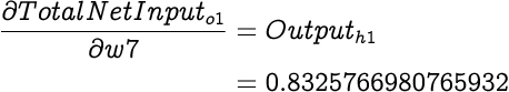 image illustrating an equation for partial differential of total net input to o1 with respect to w7