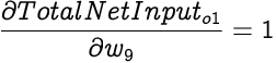 image illustrating an equation for partial differential of total net input to o1 with respect to w9