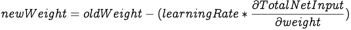 image illustrating an equation for adjusting the weight based on the learning rate and error differential